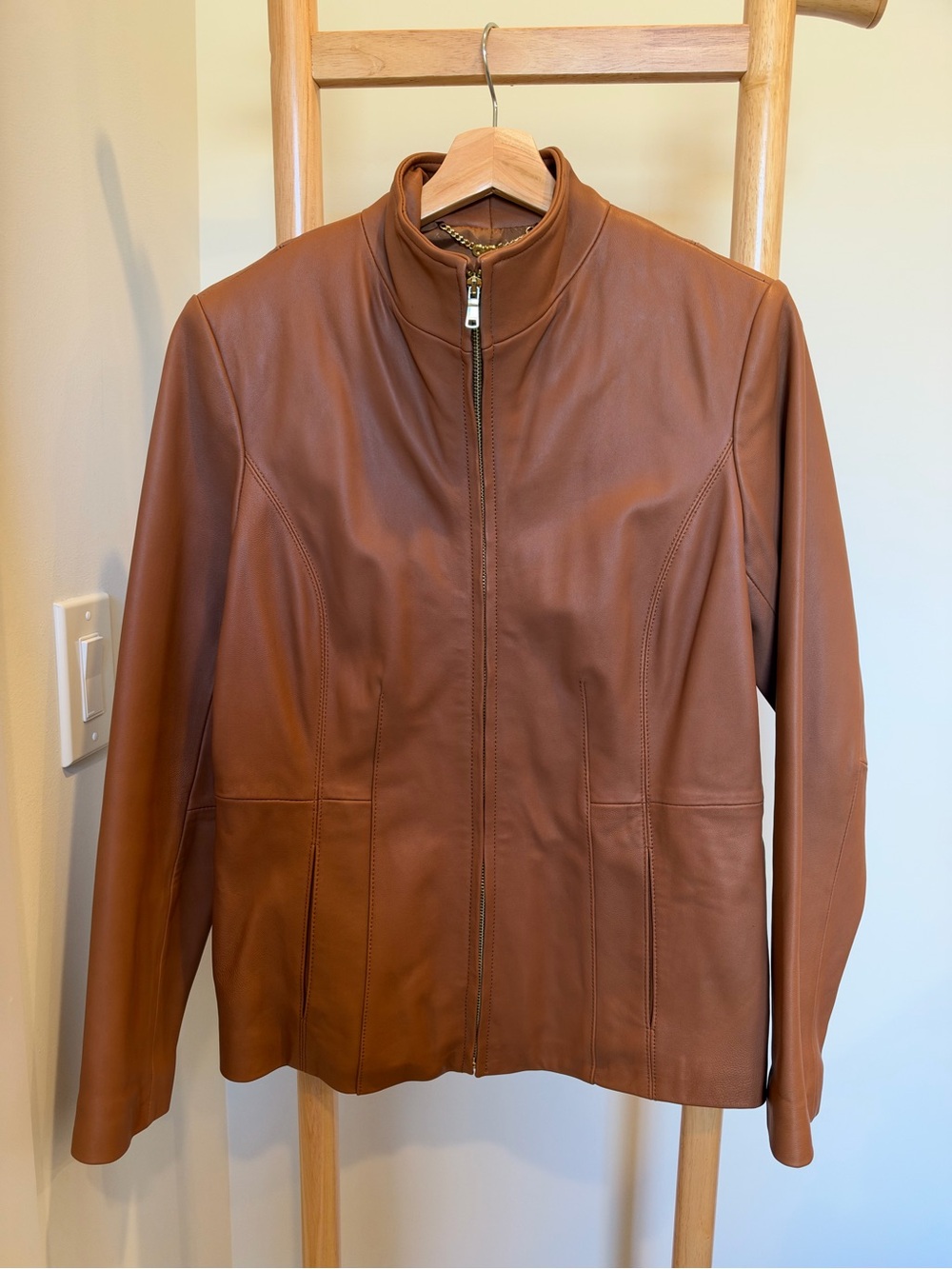 Cole Haan Brown Leather Zip Jacket